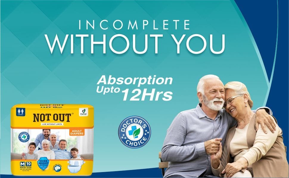 NOT OUT Overnight Protection 3D Core Odour Control Upto 12-Hour Absorption Adult Diapers-10 Pcs/Pack